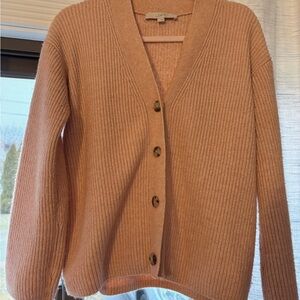 LOFT Cozy Ribbed Button Cardigan - Peachy Pink